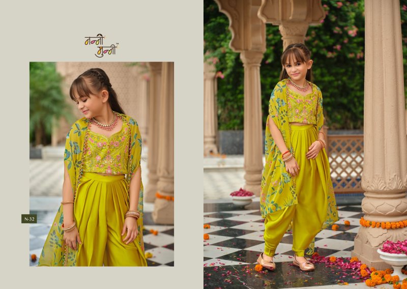Varnika By Eba Nanni Munni Satin Silk Kids Top Bottom With Shrug 